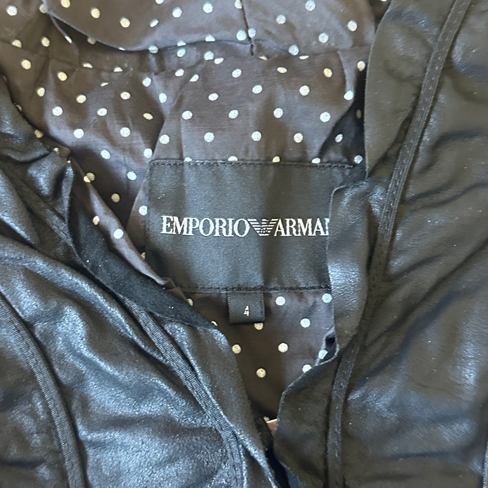 Emporio Armani Black Leather Ruffled Crop Jacket - Picture 3 of 3